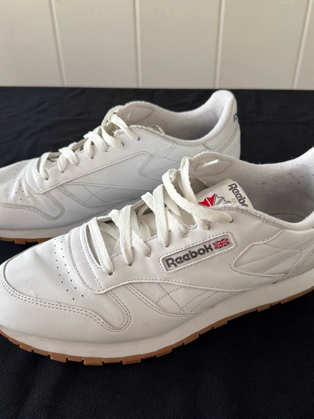 Reebok Men's White Leather Sneakers with Gum Sole